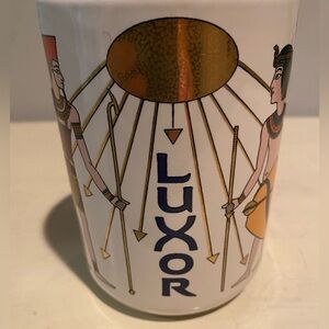 Egyptian Coffee Mug Colorful on White with gold Ceramic Cup Luxor Hotel